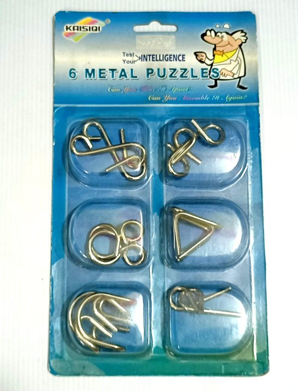 6 Metal Puzzles Set Silver Color